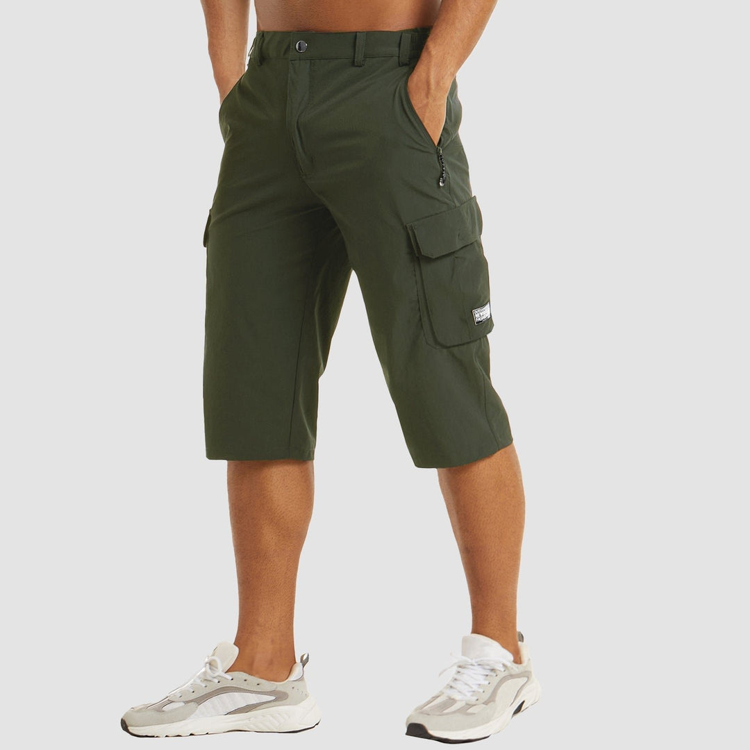 Men's Knee-Length Multi-Pocket Cargo Shorts - Dark Green