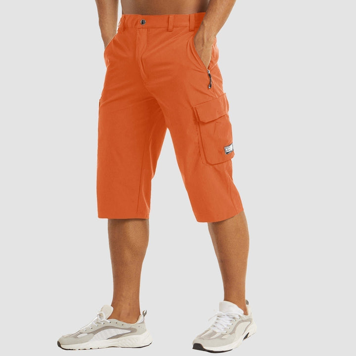 Men's Knee-Length Multi-Pocket Cargo Shorts - Orange
