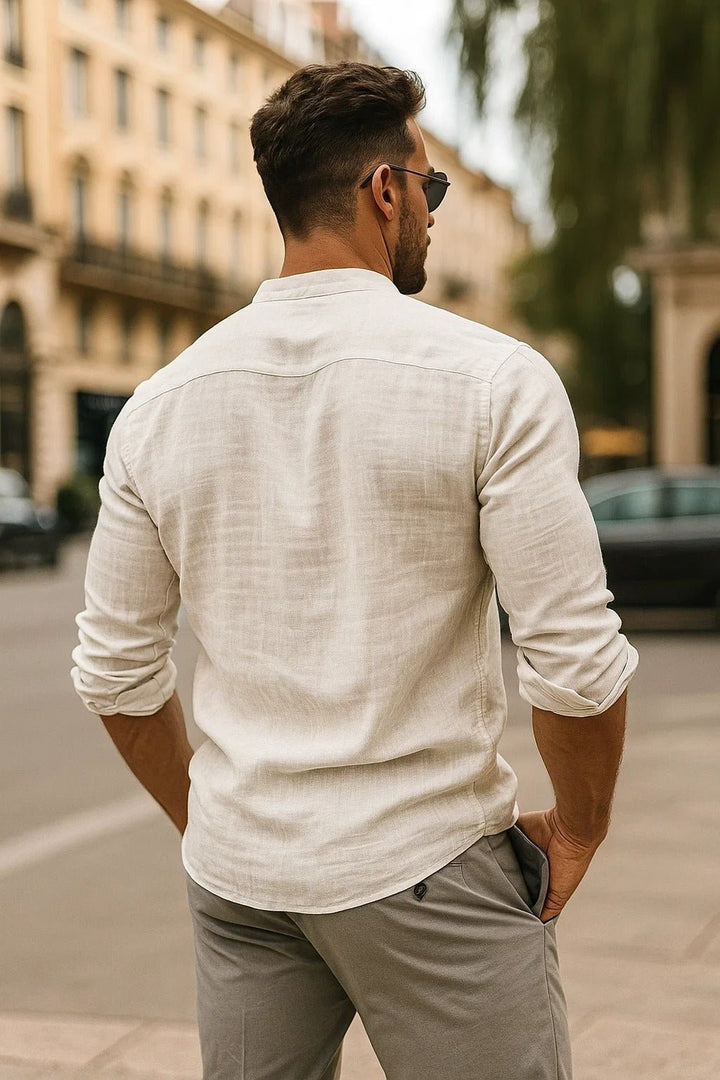 Men's Linen Band Collar Long Sleeve Casual Shirt