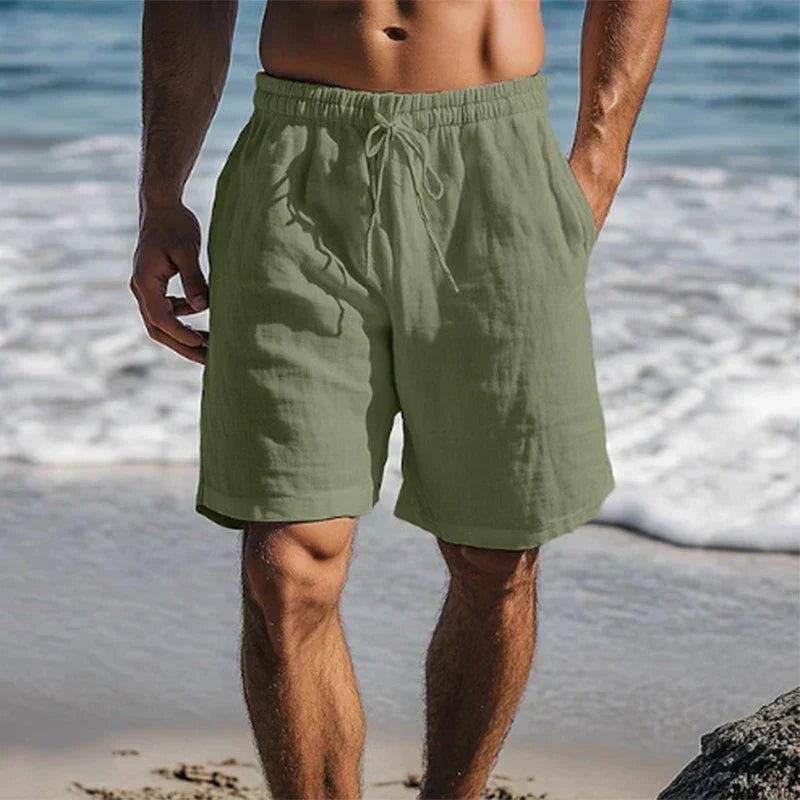 Men's Linen Quick-Dry Mid-Thigh Swim Shorts - Dark Green