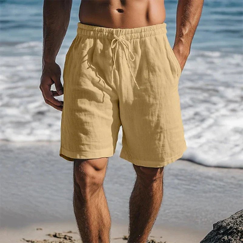 Men's Linen Quick-Dry Mid-Thigh Swim Shorts - Khaki