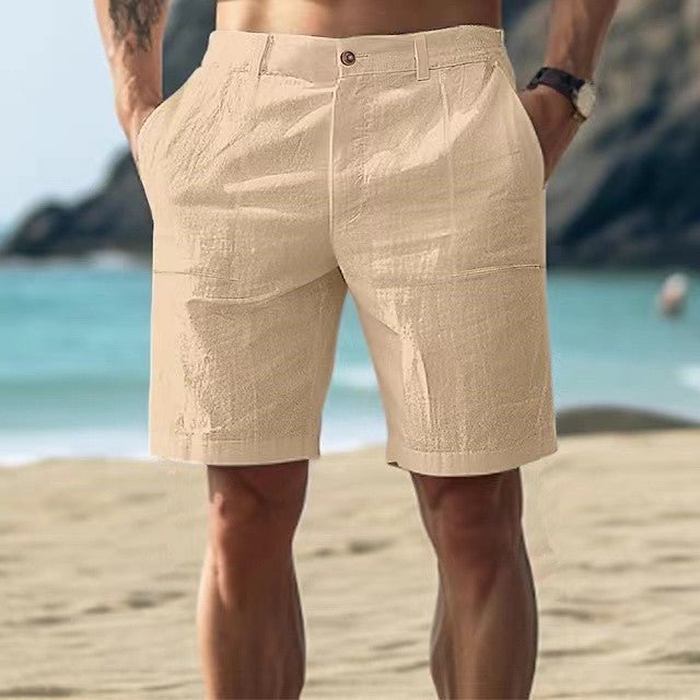 Men's Linen Regular-Fit Button-Front Summer Shorts - Khaki