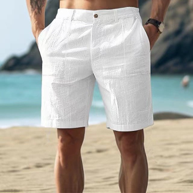 Men's Linen Regular-Fit Button-Front Summer Shorts - White