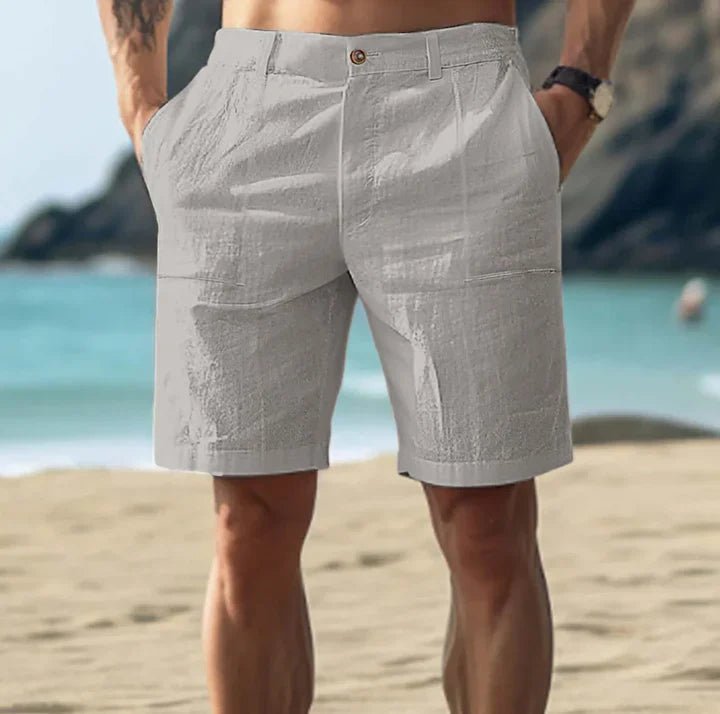 Men's Linen Regular-Fit Button-Front Summer Shorts - Gray