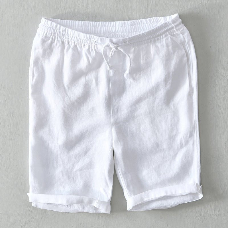 Men's Mid-Rise Drawstring Linen Shorts - White