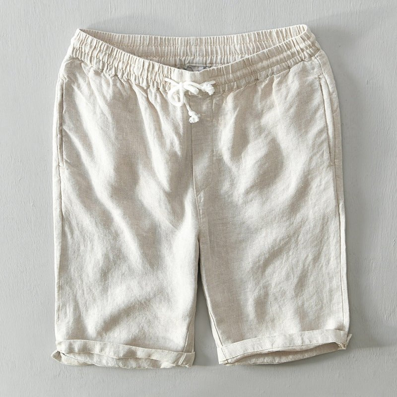 Men's Mid-Rise Drawstring Linen Shorts - Beige