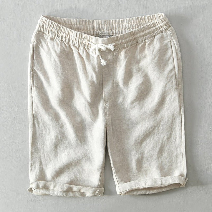 Men's Mid-Rise Drawstring Linen Shorts - Beige