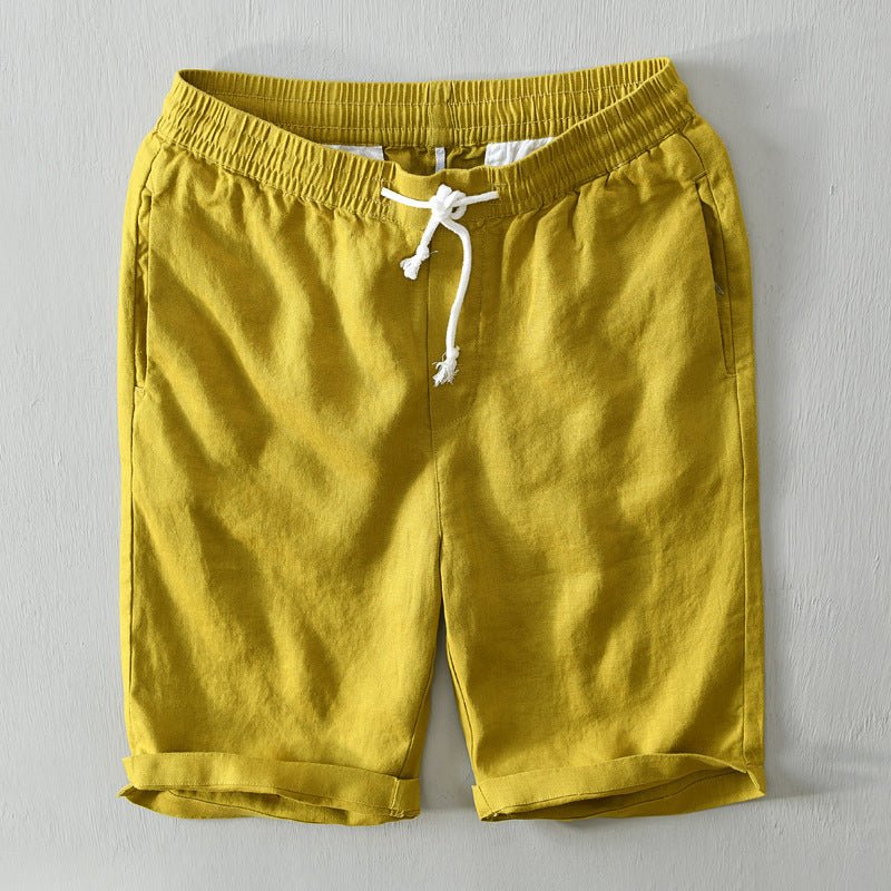 Men's Mid-Rise Drawstring Linen Shorts - Yellow