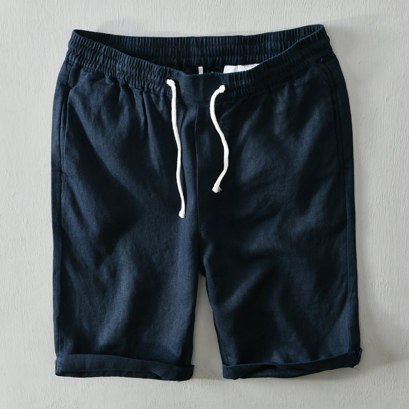 Men's Mid-Rise Drawstring Linen Shorts - Blue
