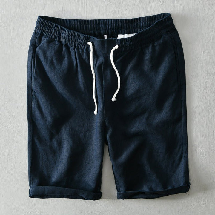 Men's Mid-Rise Drawstring Linen Shorts - Blue