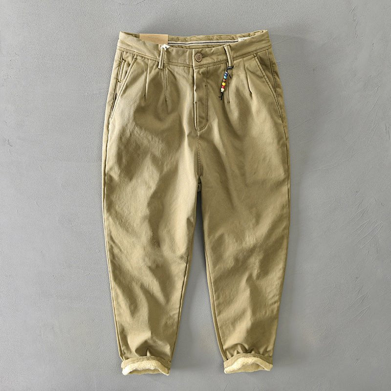 Men's Mid-Rise Tapered Cotton Chino Pants - Khaki