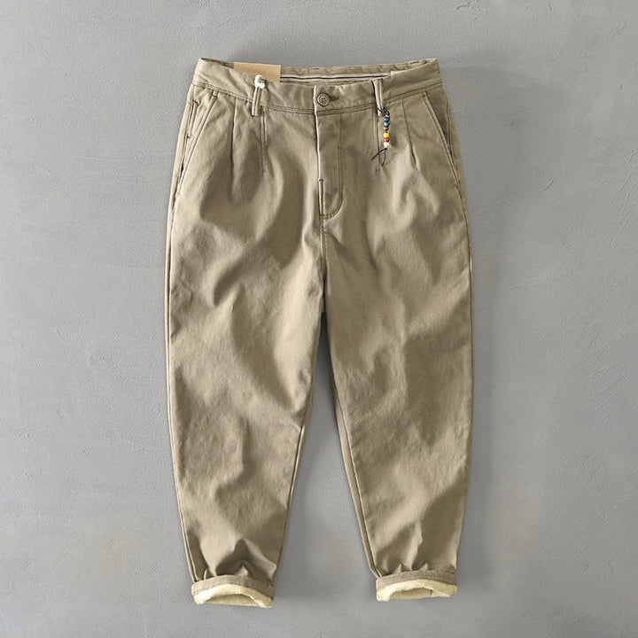 Men's Mid-Rise Tapered Cotton Chino Pants - Beige