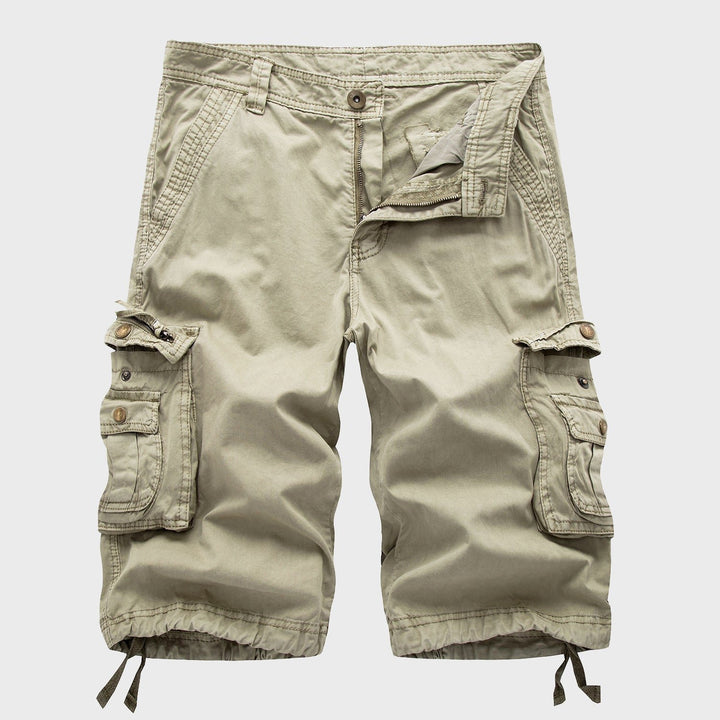 Men's Multi-Pocket Drawstring Cargo Shorts - Beige