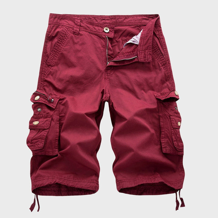 Men's Multi-Pocket Drawstring Cargo Shorts - Red