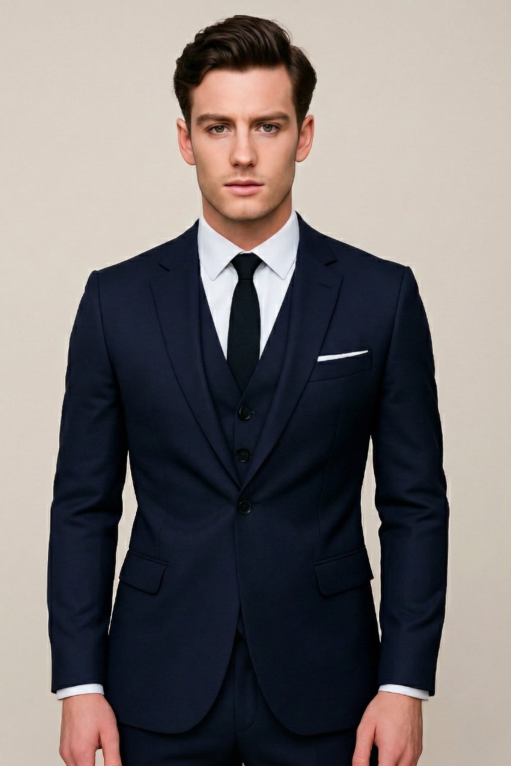 Men's Navy Three-Piece Slim-Fit Business Suit - Navy Blue