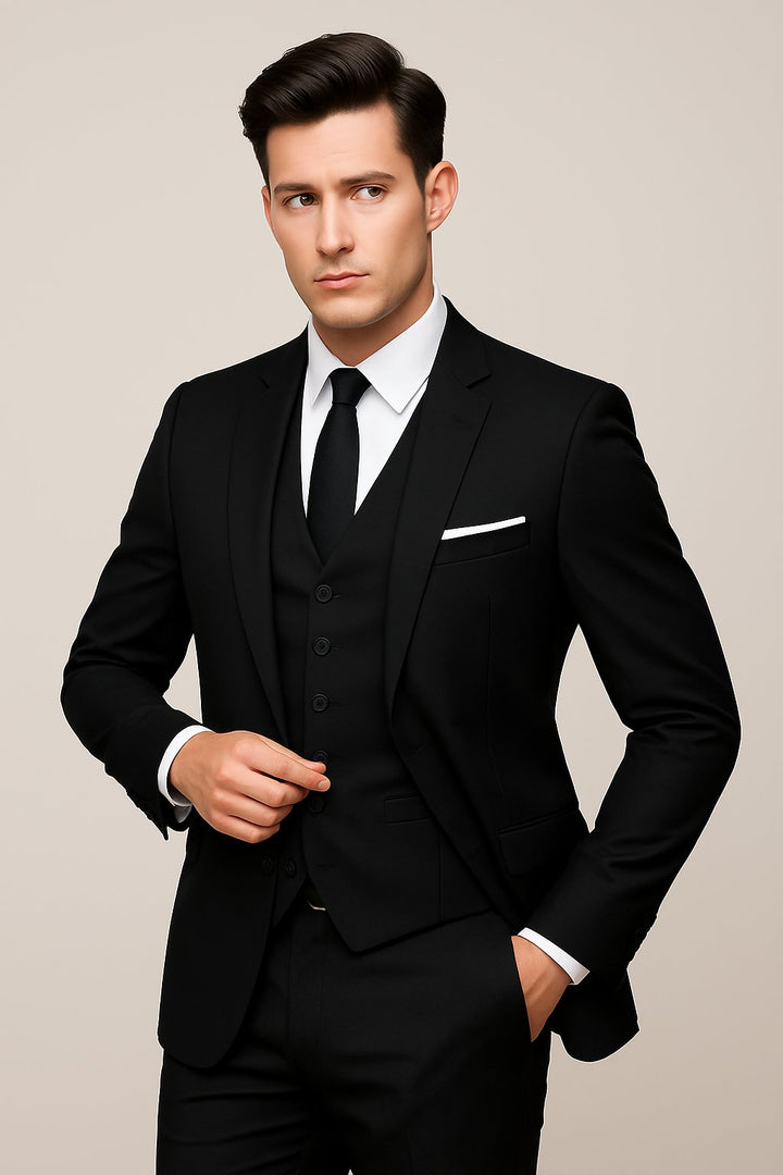 Men's Navy Three-Piece Slim-Fit Business Suit - Black
