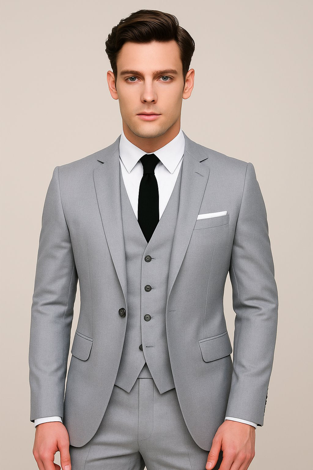 Men's Navy Three-Piece Slim-Fit Business Suit - Grey