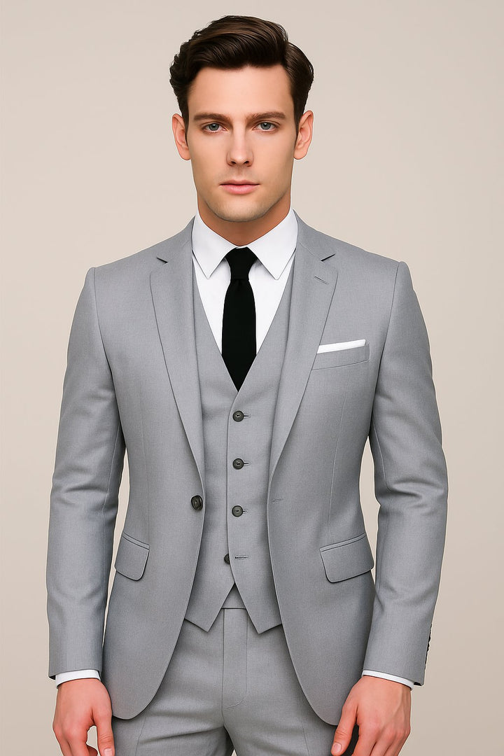 Men's Navy Three-Piece Slim-Fit Business Suit - Grey