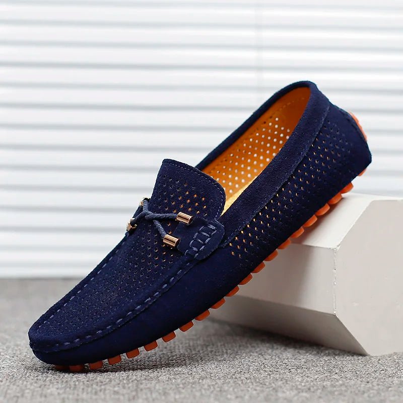 Men's Perforated Suede Slip-On Driving Loafers - Blau