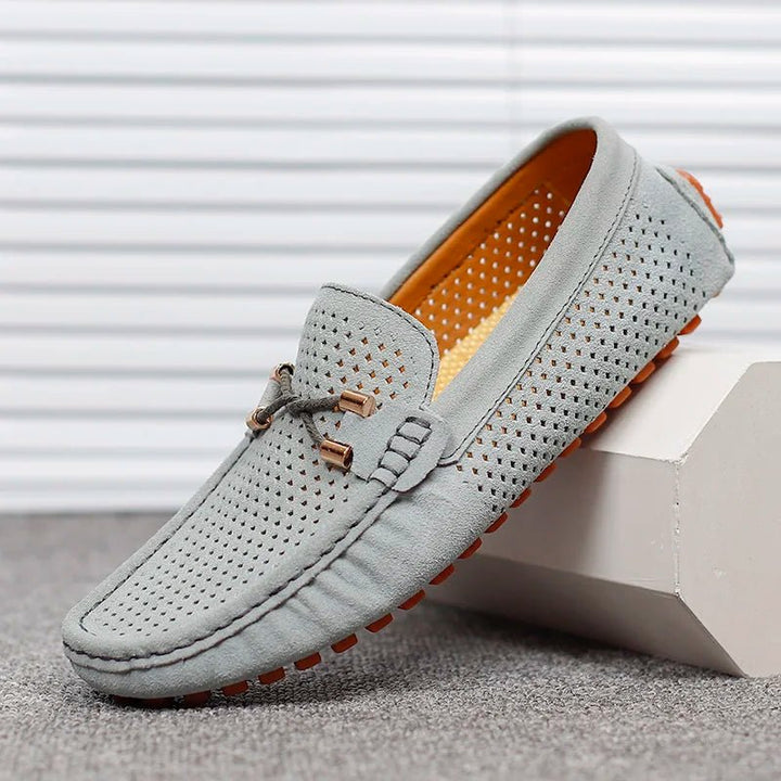 Men's Perforated Suede Slip-On Driving Loafers - Grau
