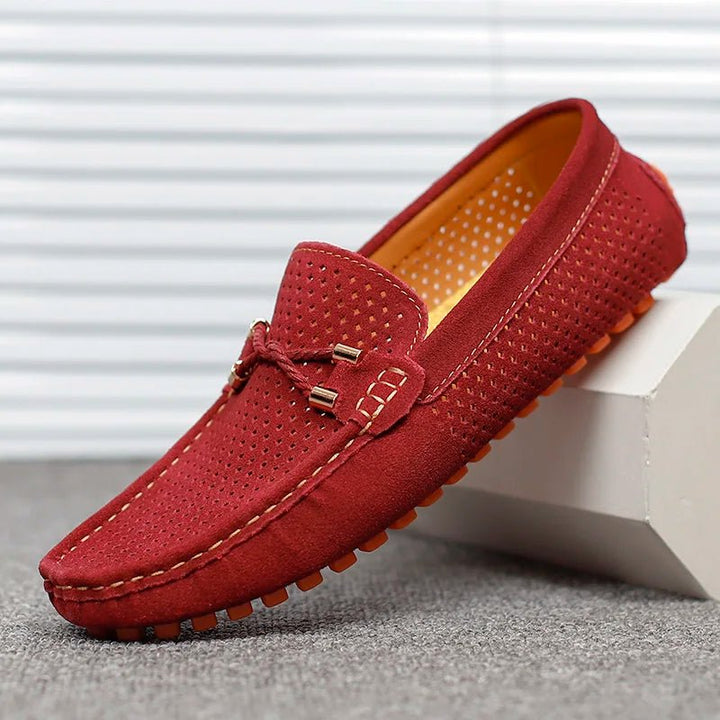 Men's Perforated Suede Slip-On Driving Loafers - Rot