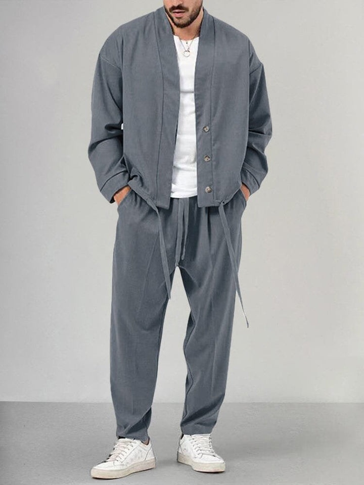 Men's Relaxed-Fit Button-Front Two-Piece Set - Gray