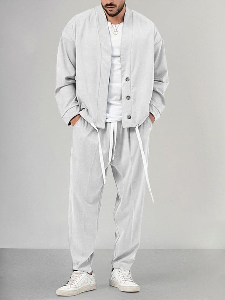 Men's Relaxed-Fit Button-Front Two-Piece Set - White