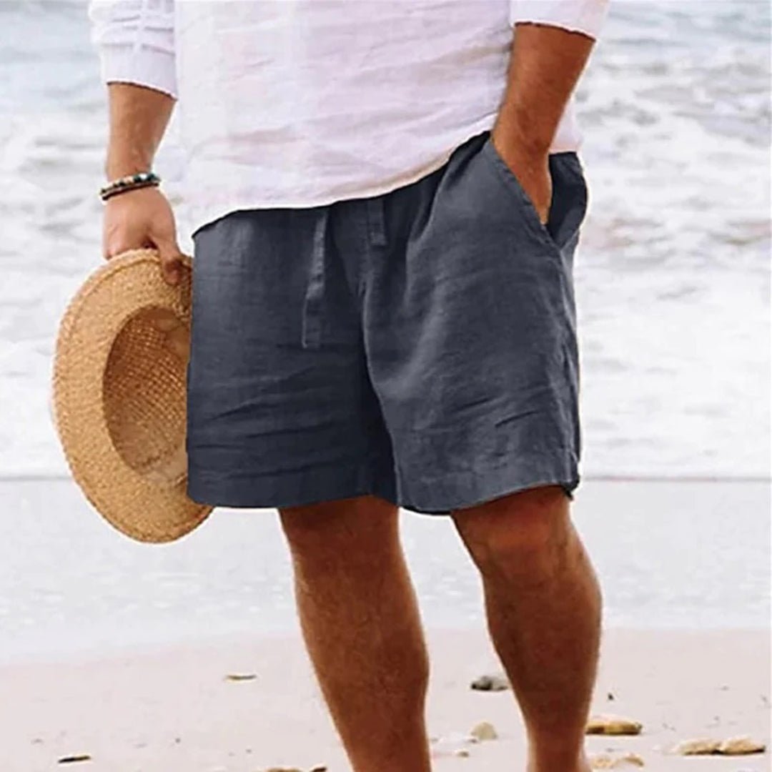 Men's Relaxed-Fit Drawstring Linen Shorts - Dark Grey