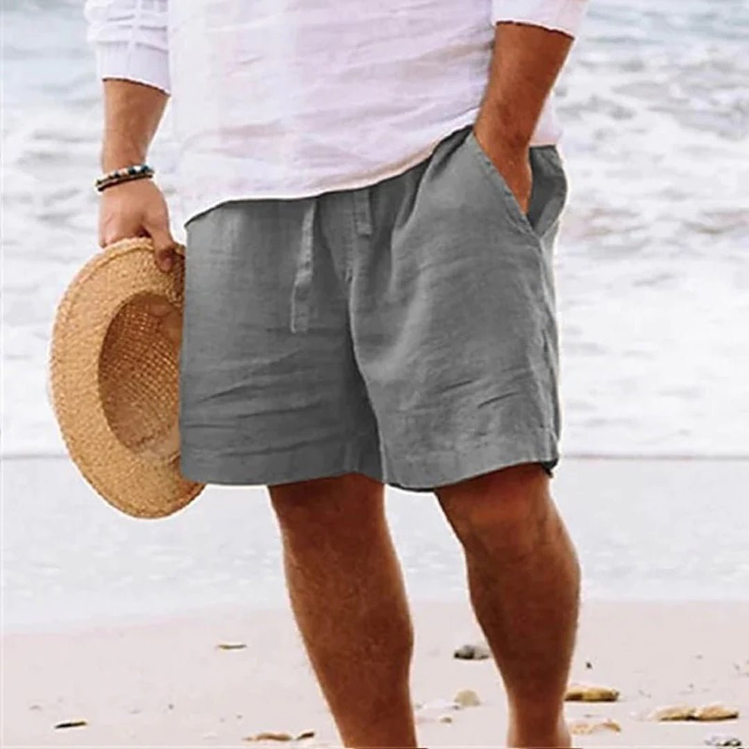 Men's Relaxed-Fit Drawstring Linen Shorts - Light Grey