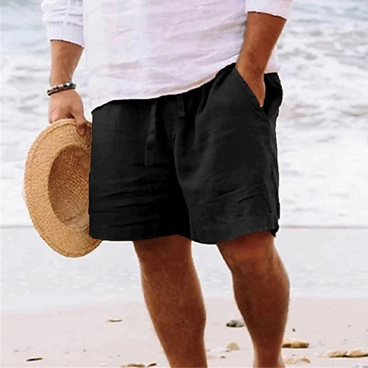 Men's Relaxed-Fit Drawstring Linen Shorts - Black