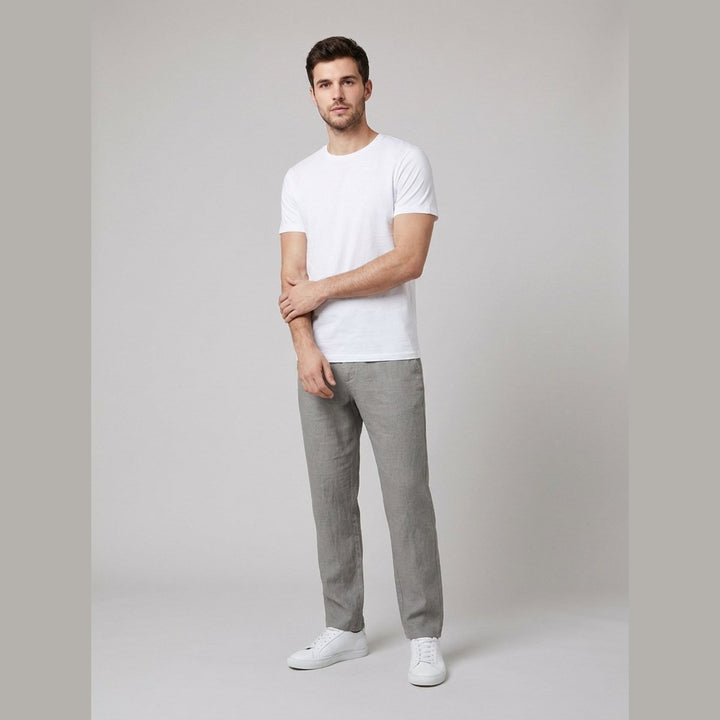 Men's Relaxed-Fit Drawstring Linen Straight-Leg Pants - Gray