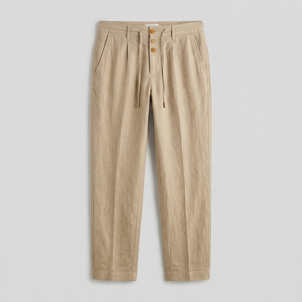 Men's Relaxed-Fit Drawstring Linen Straight-Leg Pants