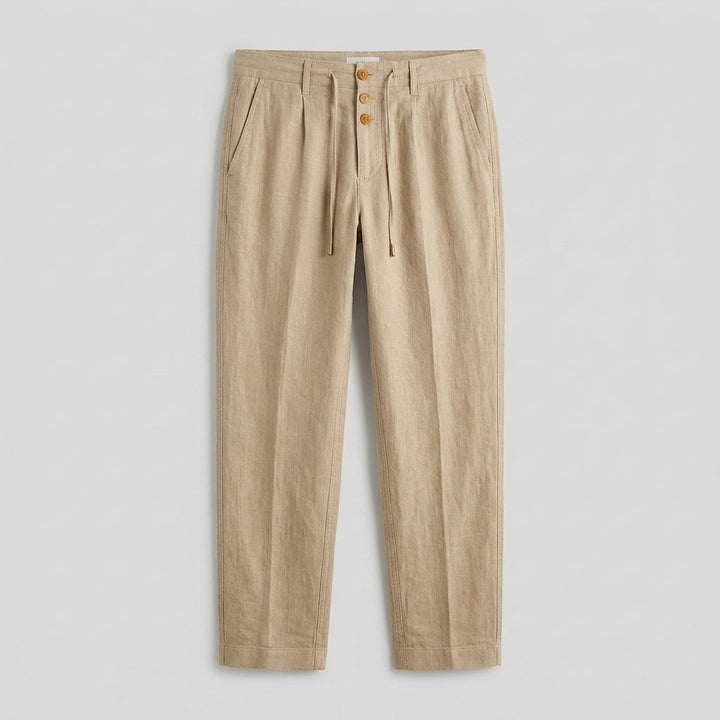Men's Relaxed-Fit Drawstring Linen Straight-Leg Pants