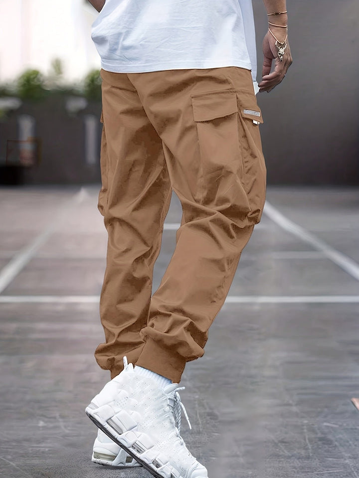 Men's Relaxed-Fit Drawstring Ribbed-Cuff Cargo Jogger Pants