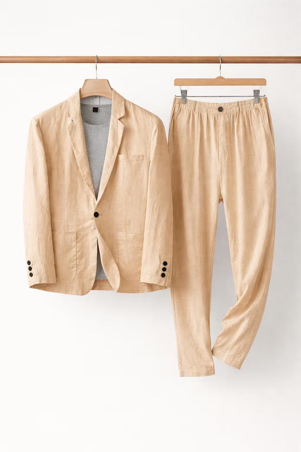 Men's Relaxed-Fit Linen Blazer Pants Set - Khaki