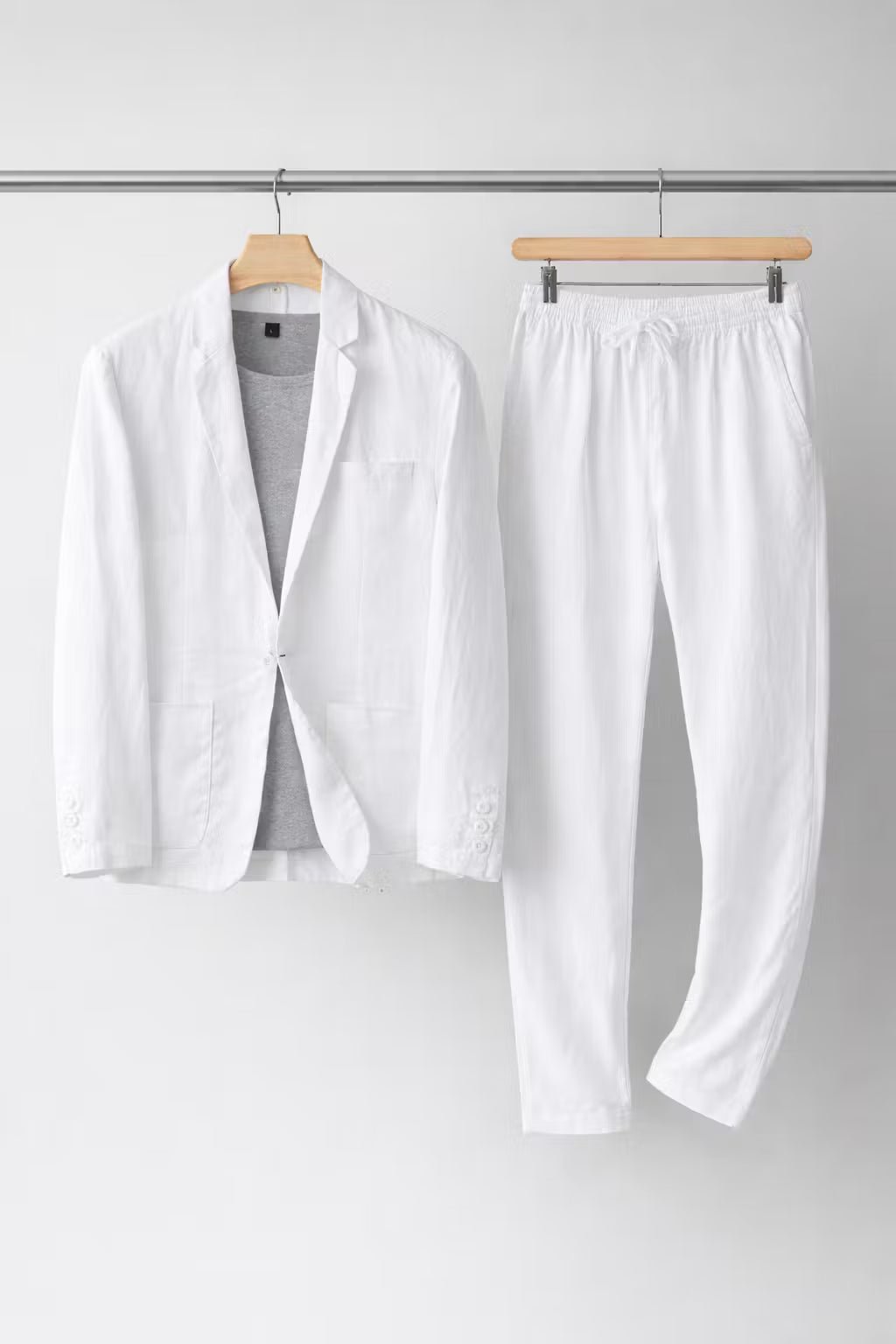 Men's Relaxed-Fit Linen Blazer Pants Set - White