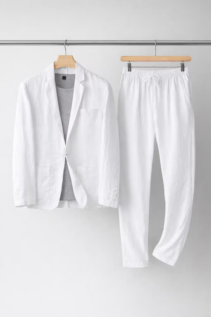 Men's Relaxed-Fit Linen Blazer Pants Set - White