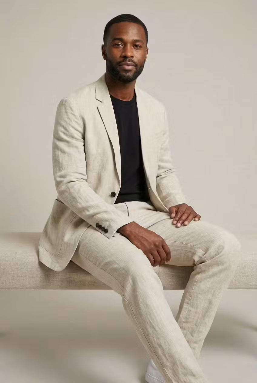 Men's Relaxed-Fit Linen Blazer Pants Set