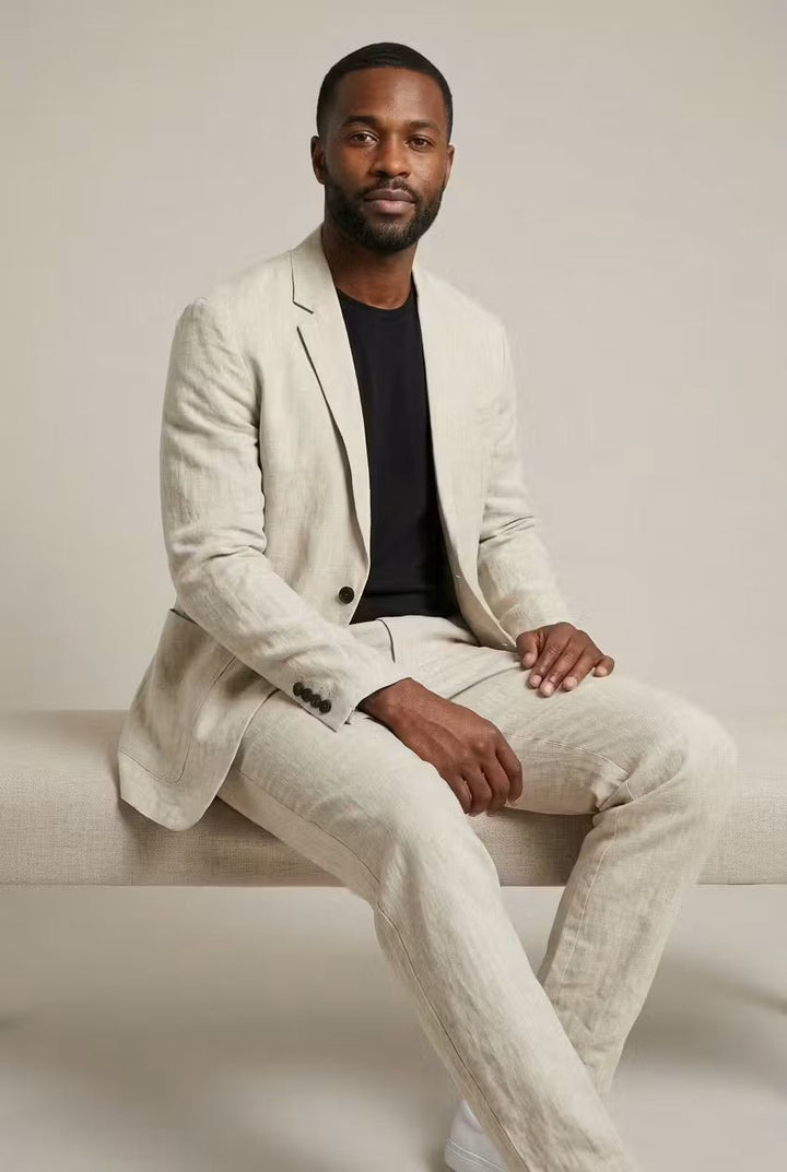 Men's Relaxed-Fit Linen Blazer Pants Set