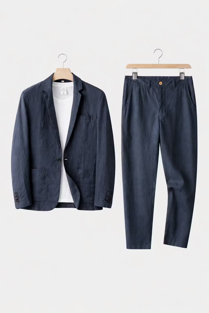 Men's Relaxed-Fit Linen Blazer Pants Set - Blue