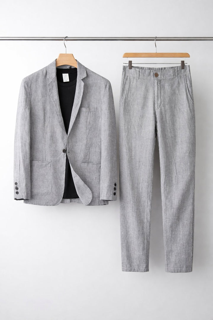 Men's Relaxed-Fit Linen Blazer Pants Set - Gray