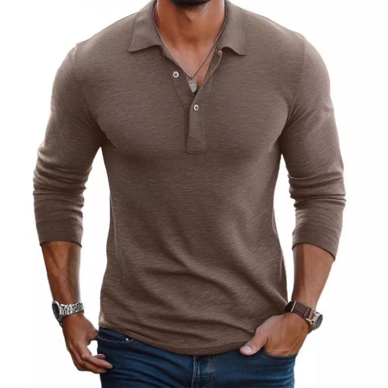 Men's Satin-Finish Slim-Fit Long-Sleeve Polo Shirt - Camel