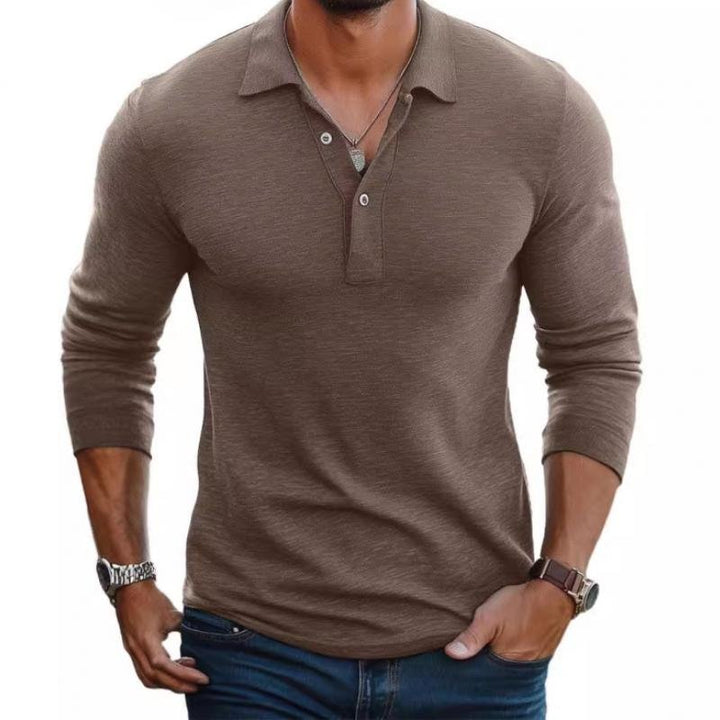Men's Satin-Finish Slim-Fit Long-Sleeve Polo Shirt - Camel