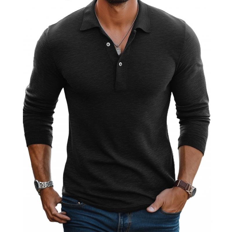 Men's Satin-Finish Slim-Fit Long-Sleeve Polo Shirt - Black