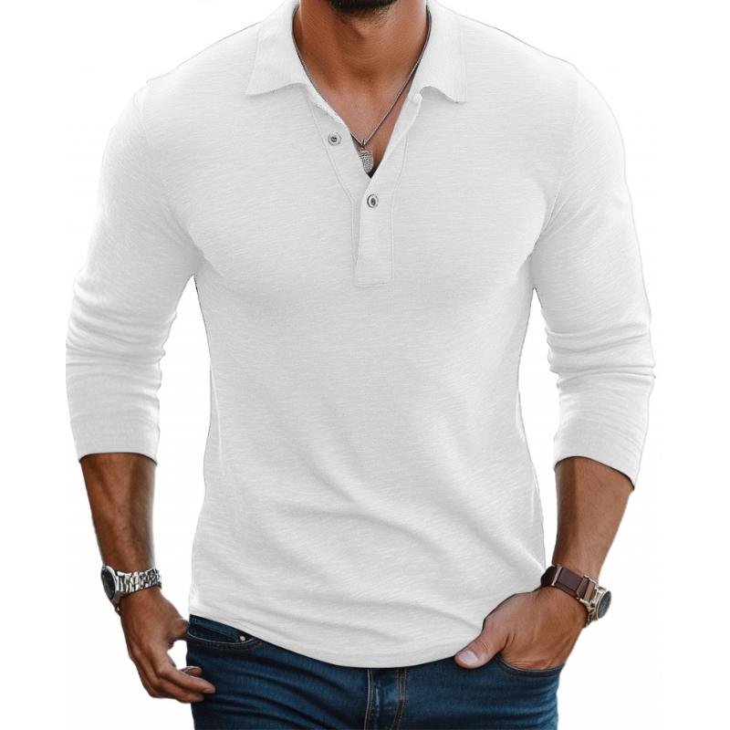 Men's Satin-Finish Slim-Fit Long-Sleeve Polo Shirt - White