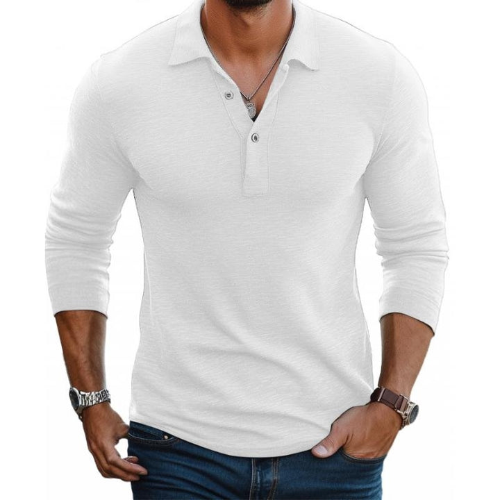 Men's Satin-Finish Slim-Fit Long-Sleeve Polo Shirt - White