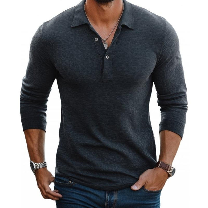 Men's Satin-Finish Slim-Fit Long-Sleeve Polo Shirt - Charcoal
