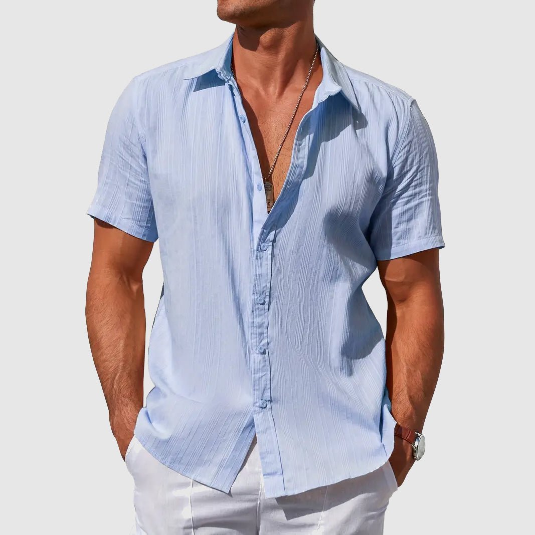 Men's Short Sleeve Button-Front Linen Shirt - Light Blue
