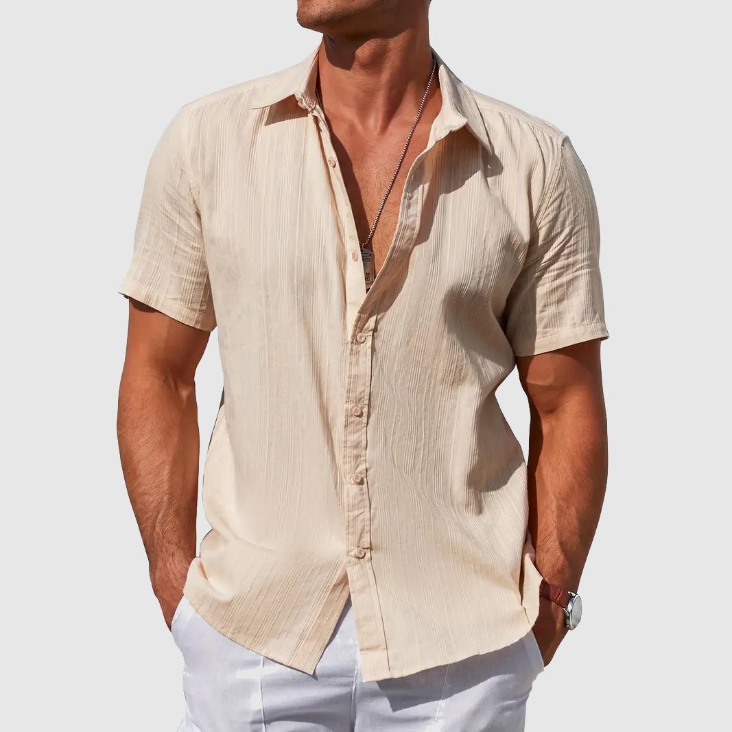 Men's Short Sleeve Button-Front Linen Shirt - Beige