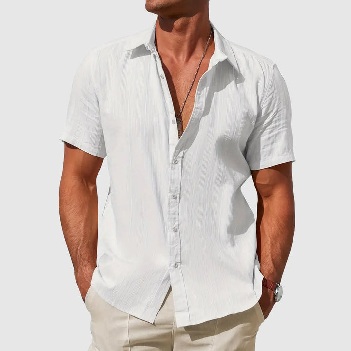 Men's Short Sleeve Button-Front Linen Shirt - White